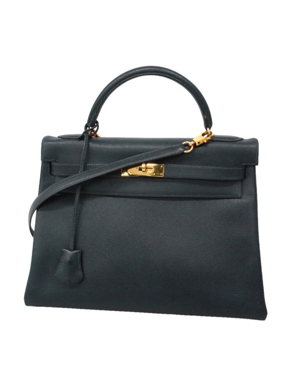 Hermes Handbag Kelly 32 Courchevel Navy Gold 2-Way Bag
